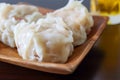 Steamed chinese shrimp dumpling wrapped in a thin flourÃ¢â¬ÂandÃ¢â¬Âwater pancake called shaoma Royalty Free Stock Photo